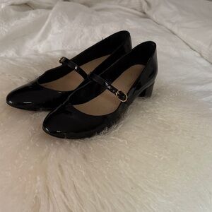 Stuart Weitzman Black Patent Mary Jane Block Heels